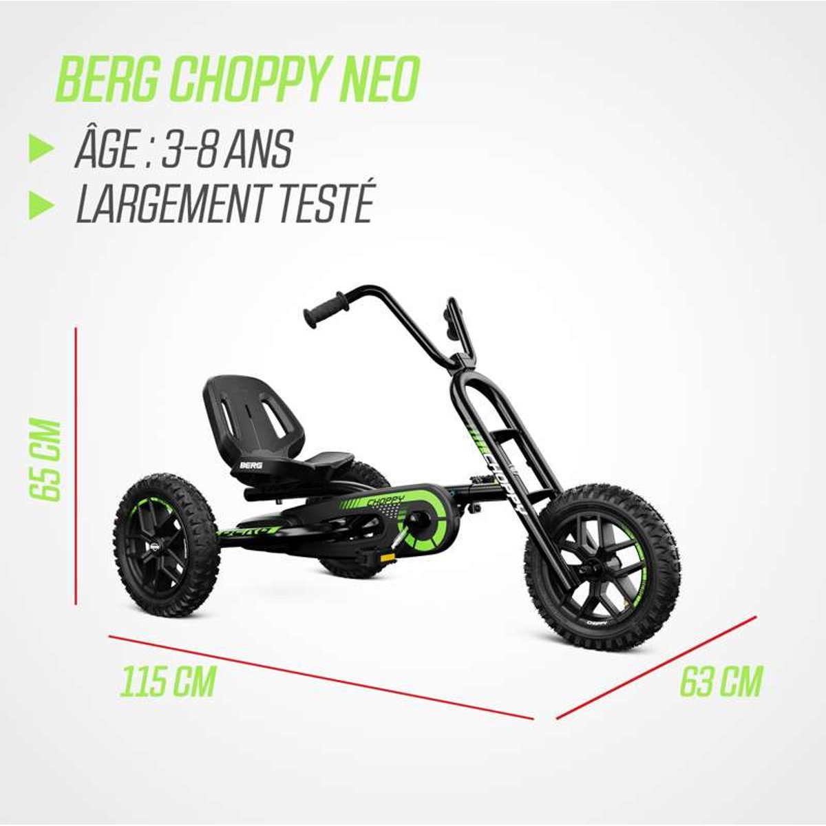 Kart à Pédales pour Enfants, 3+ Ans, Choppy Neo black/green, BERG TOYS