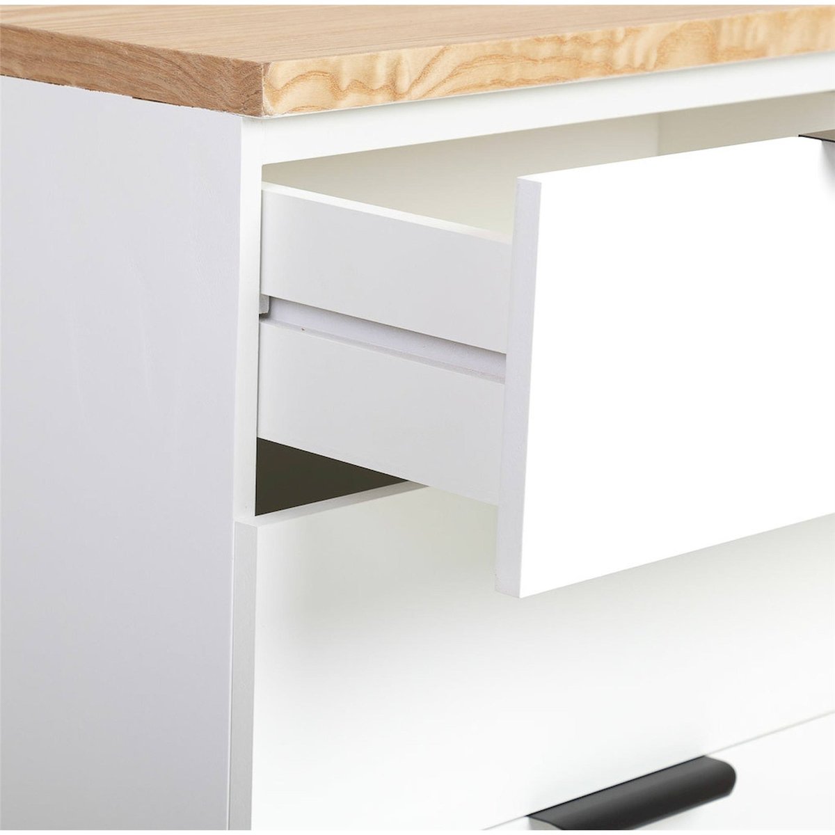 Chiffonnier en bois 5 tiroirs rectangulaire blanc et bois naturel, RECOLLECTION
