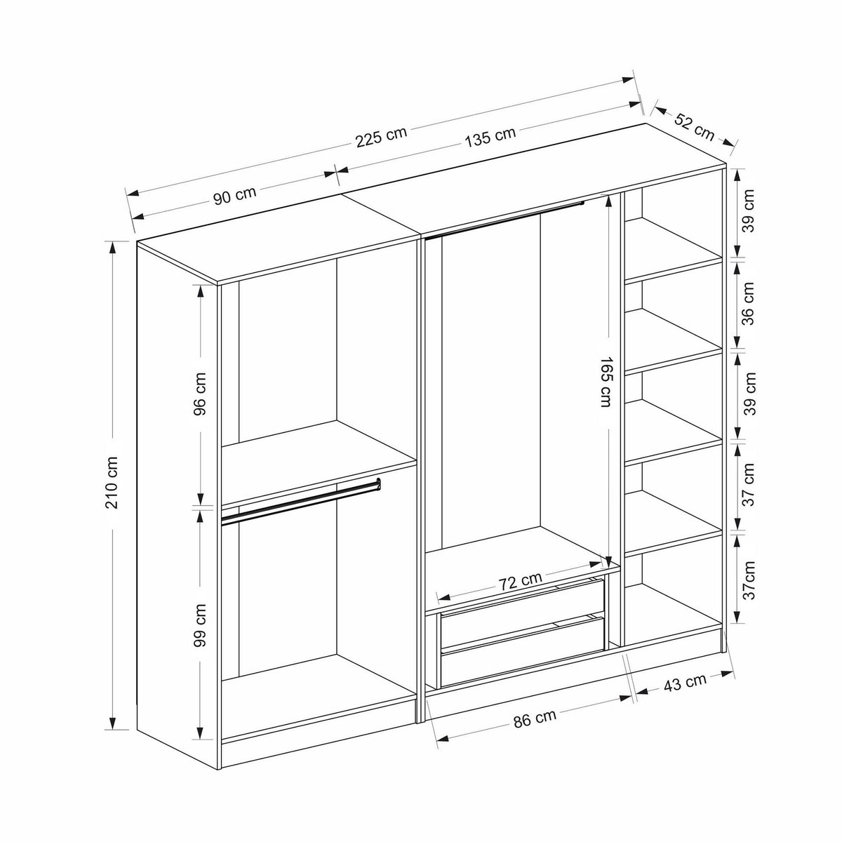 Armoire dressing design blanc 5 portes verre H 210 cm BYRON blanc, PIER IMPORT