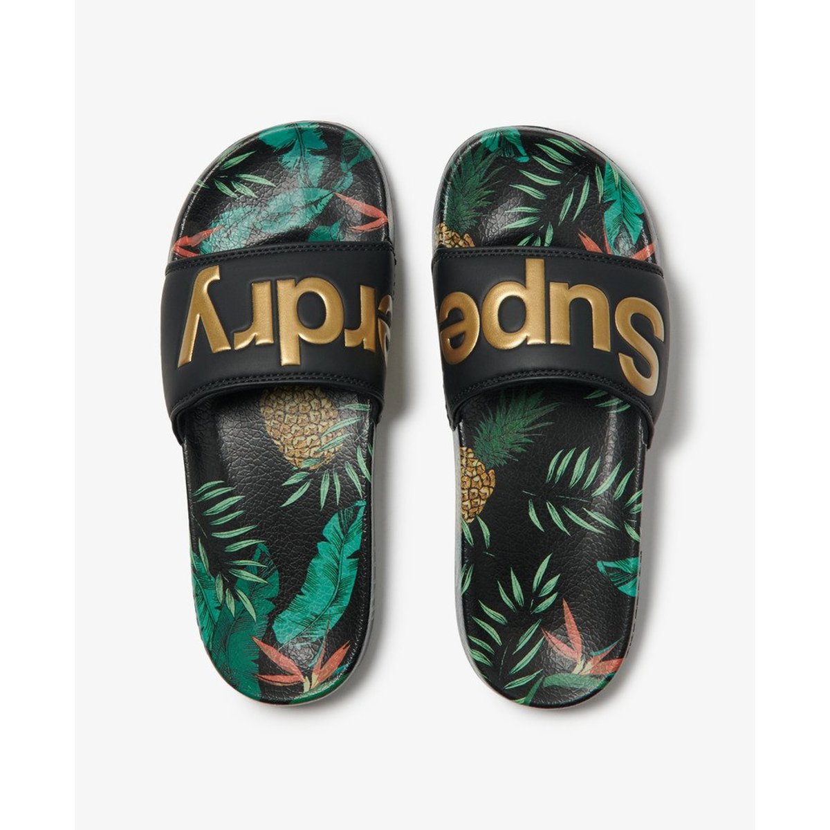 Claquettes de Plage noir/ananas sur l'ensemble, SUPERDRY
