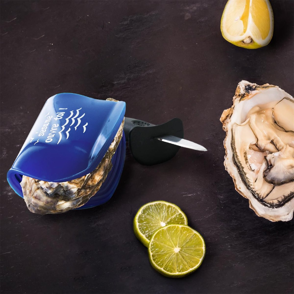 Couteau à huitres avec support silicone bleu, THE HOME DECO FACTORY