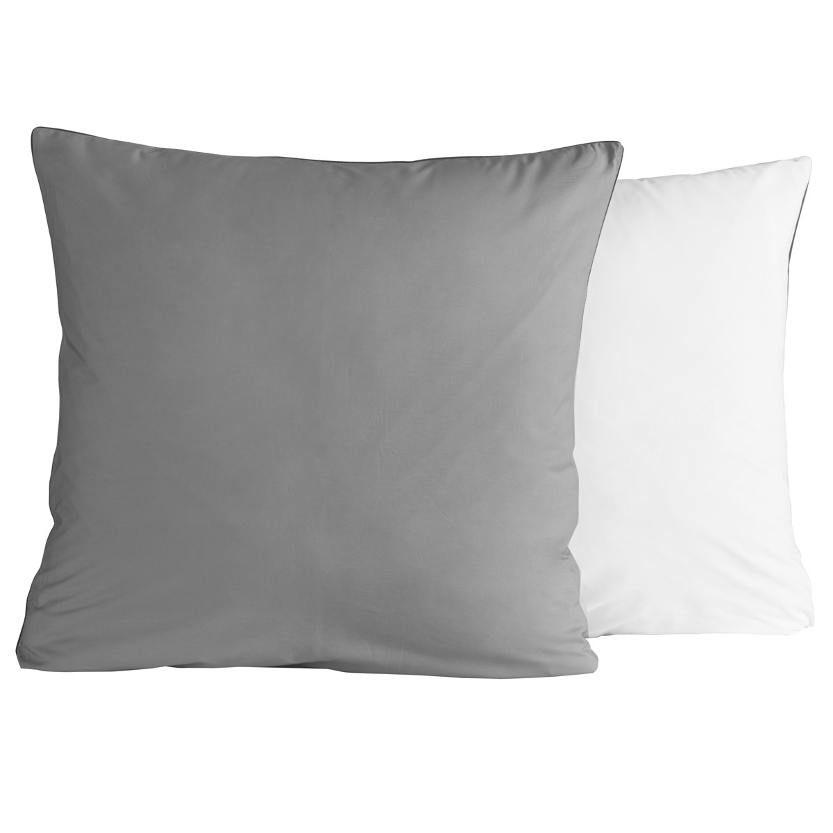Parure housse de couette bicolore + 2 taies 65x65 cm percale DOZMARY gris perle/blanc, SENSEI MAISON