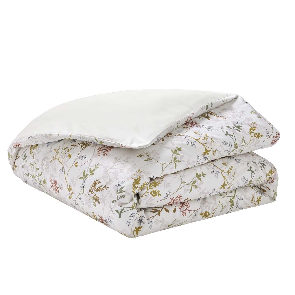 Housse de couette imprimée en satin de coton bio, JARDIN DES SENS blanc hermine, ALEXANDRE TURPAULT