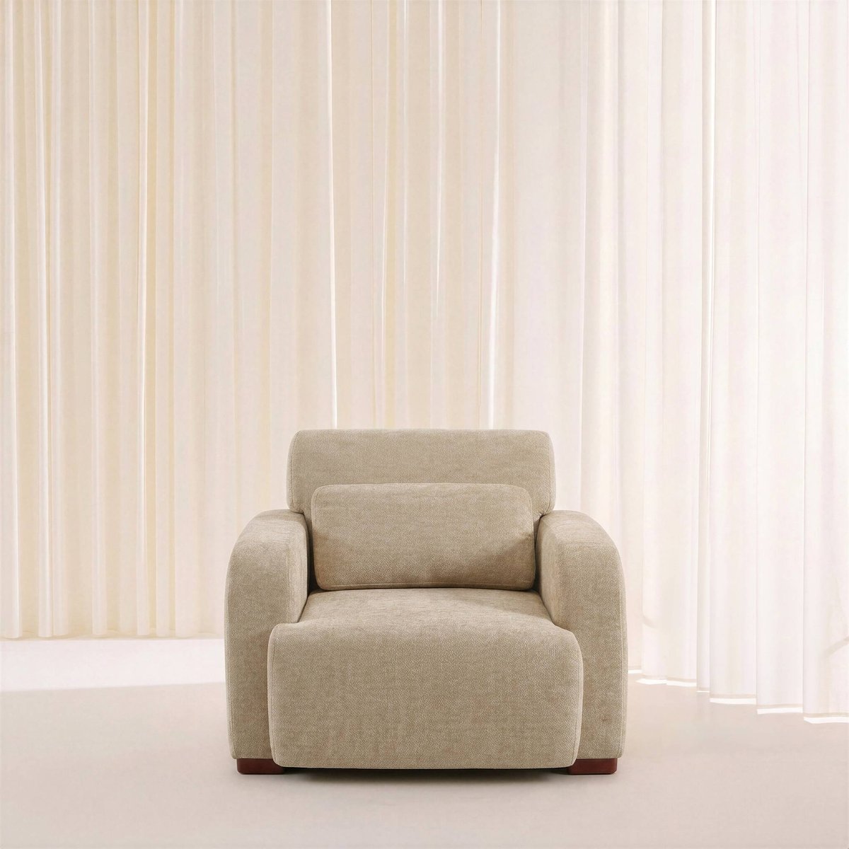 Fauteuil tissu pieds en bois d'hévéa 1 place DANY beige, SWEEEK