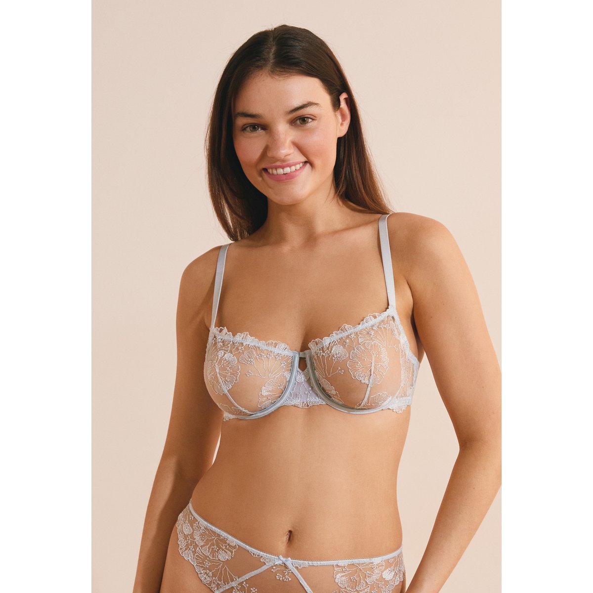 Soutien-gorge N.9 - Balconnet en broderie FLOWERS bleu clair, ETAM