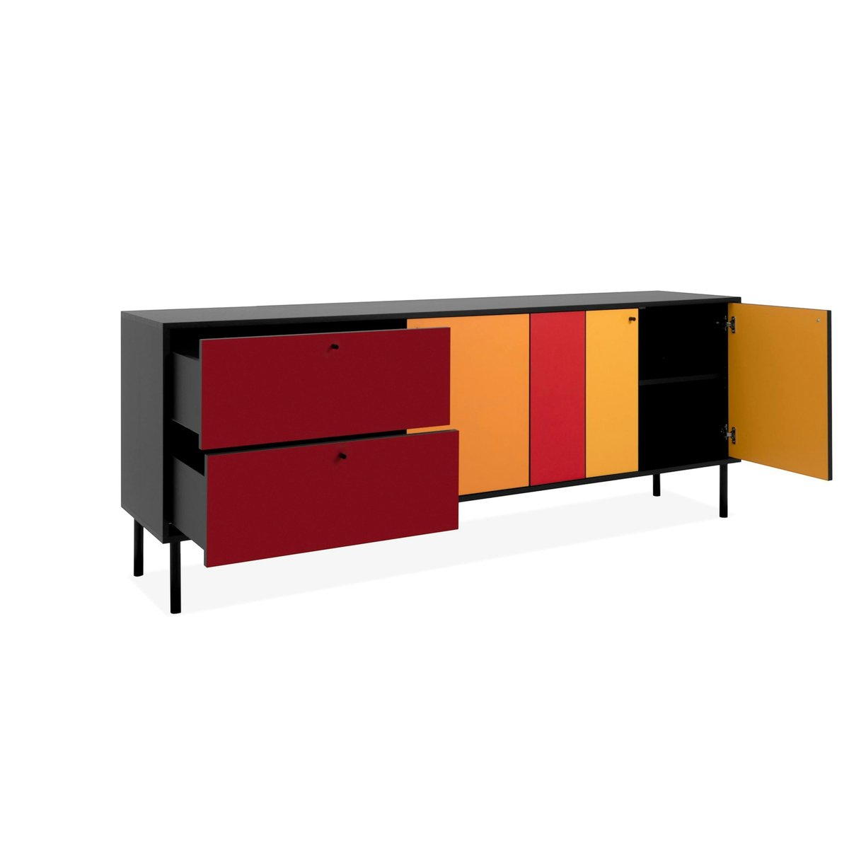 Buffet design multicolore 3 portes 2 tiroirs ALVA noir, PIER IMPORT