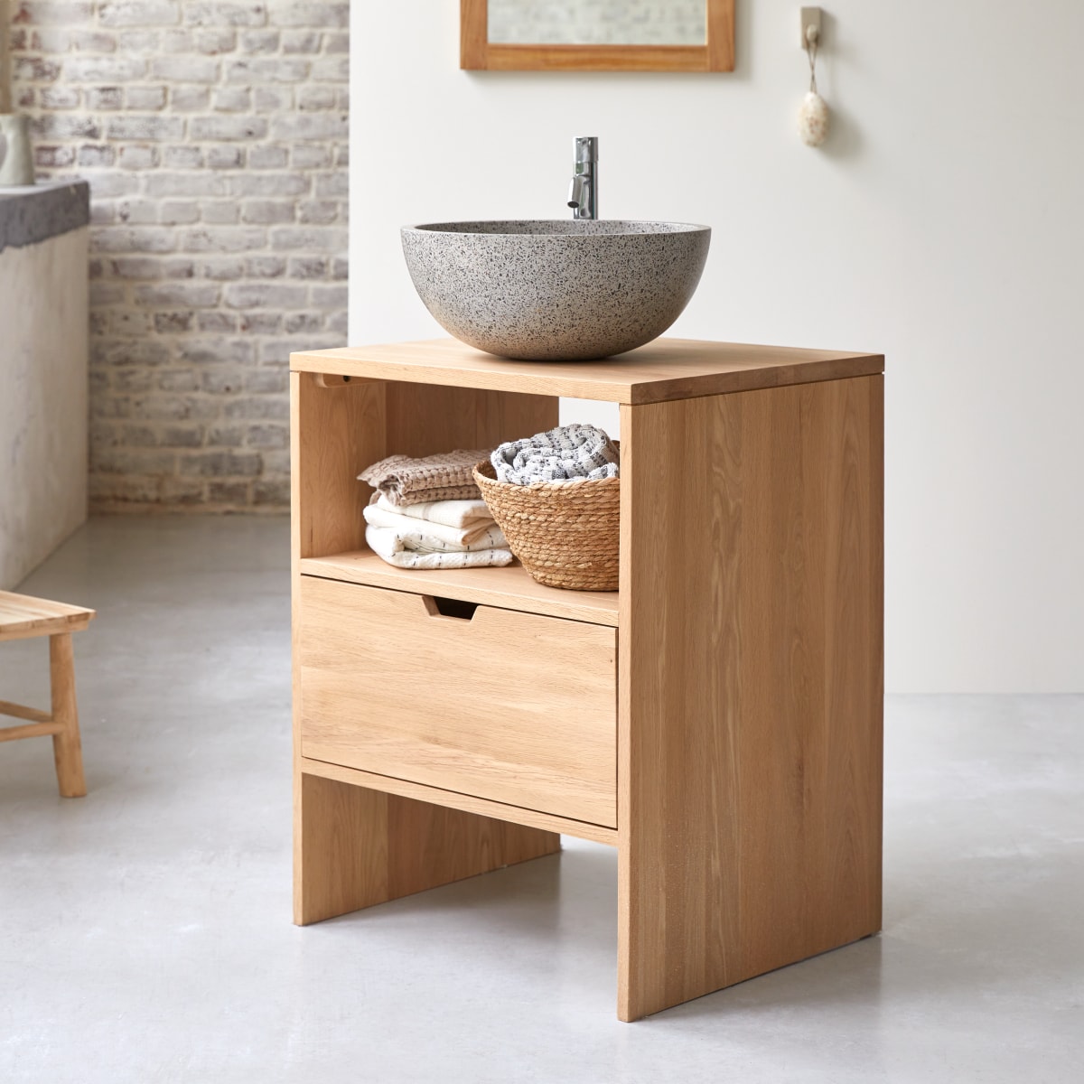 Meuble Salle De Bain en Chêne massif, KWARTO naturel, TIKAMOON