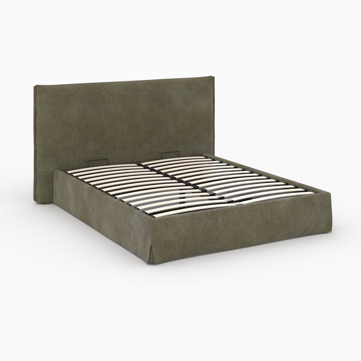 Lit coffre 160x200 cm en tissu déhoussable - SAFIA vert olive, MAISON PAVANE