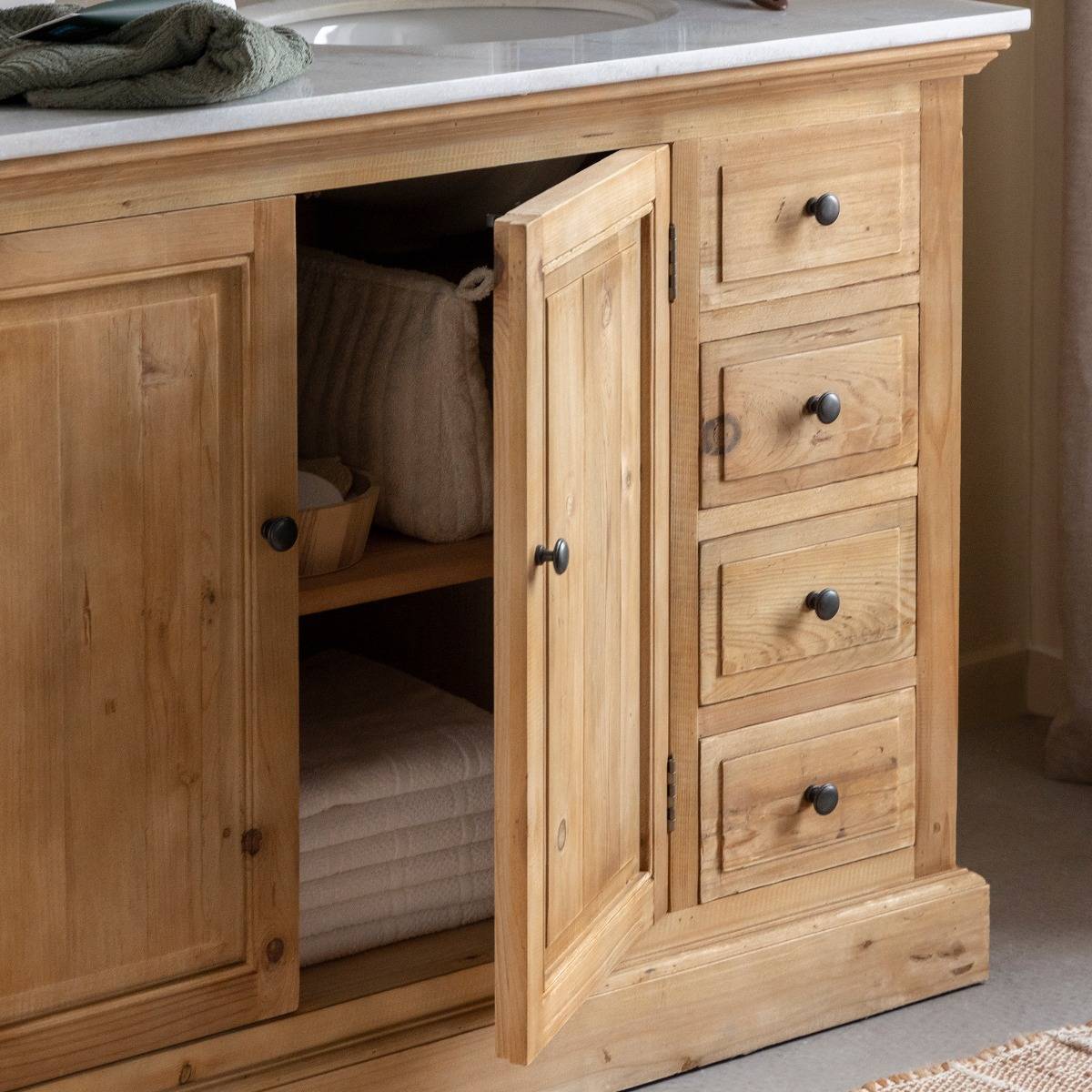 Meuble sous vasque en bois recyclé ESKEL bois clair, MADE IN MEUBLES 
