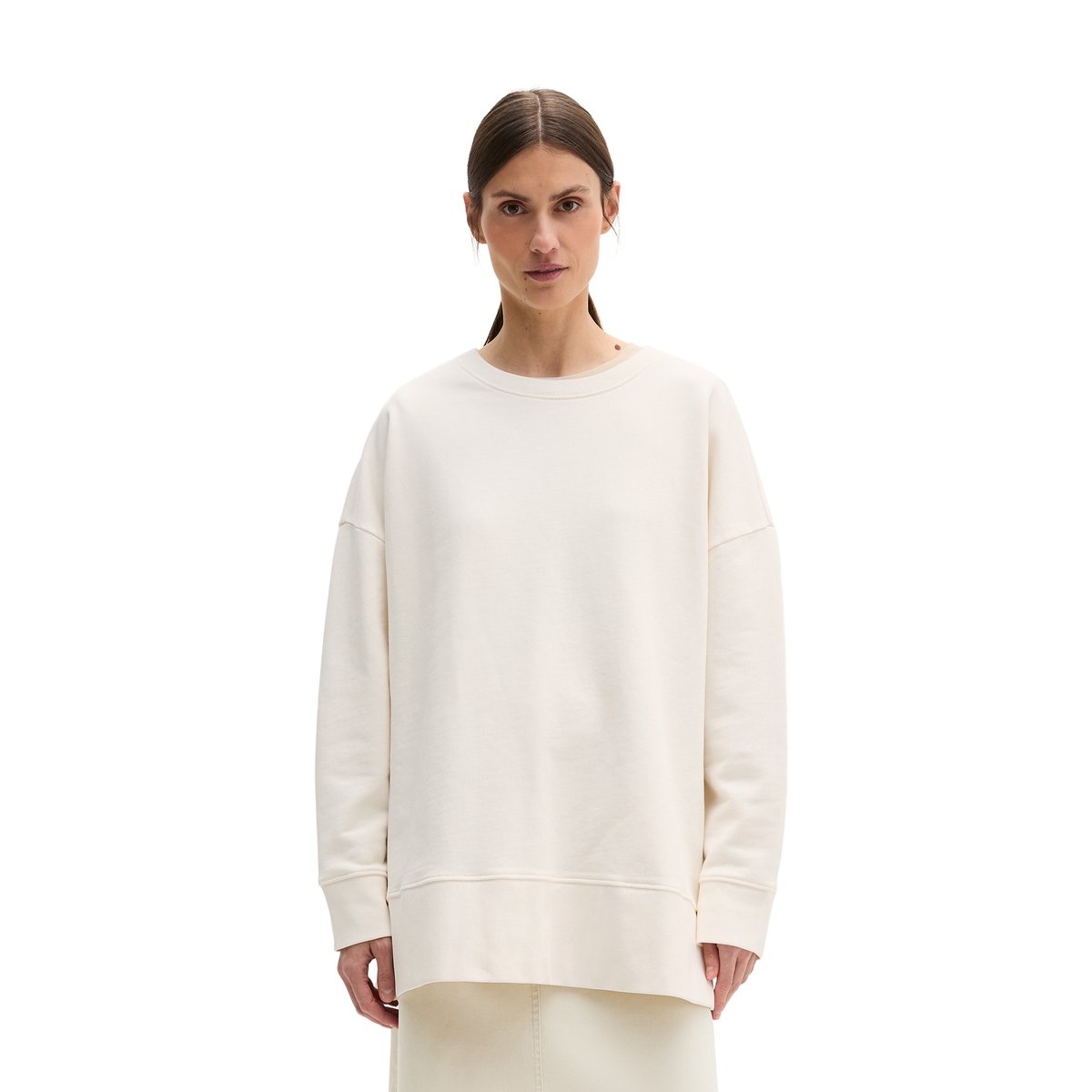 Logo-Sweatshirt loose en coton organique blanc naturel, MARC O'POLO