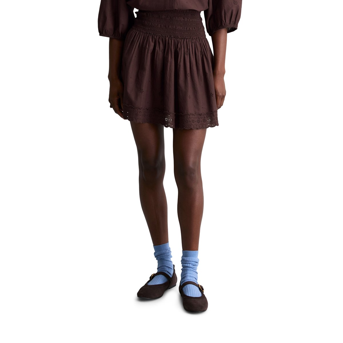 Broderie-Anglaise-Mini jupe évasée en pur coton bio dunkelrot, MARC O’POLO DENIM