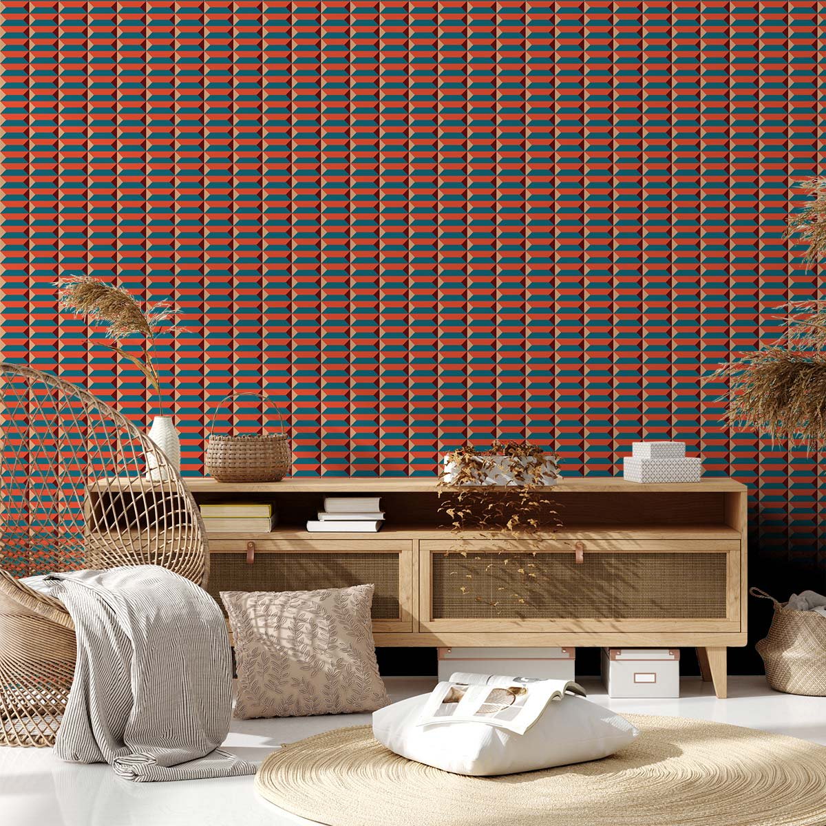 Papier peint, trapezoidal rouge, HEXOA