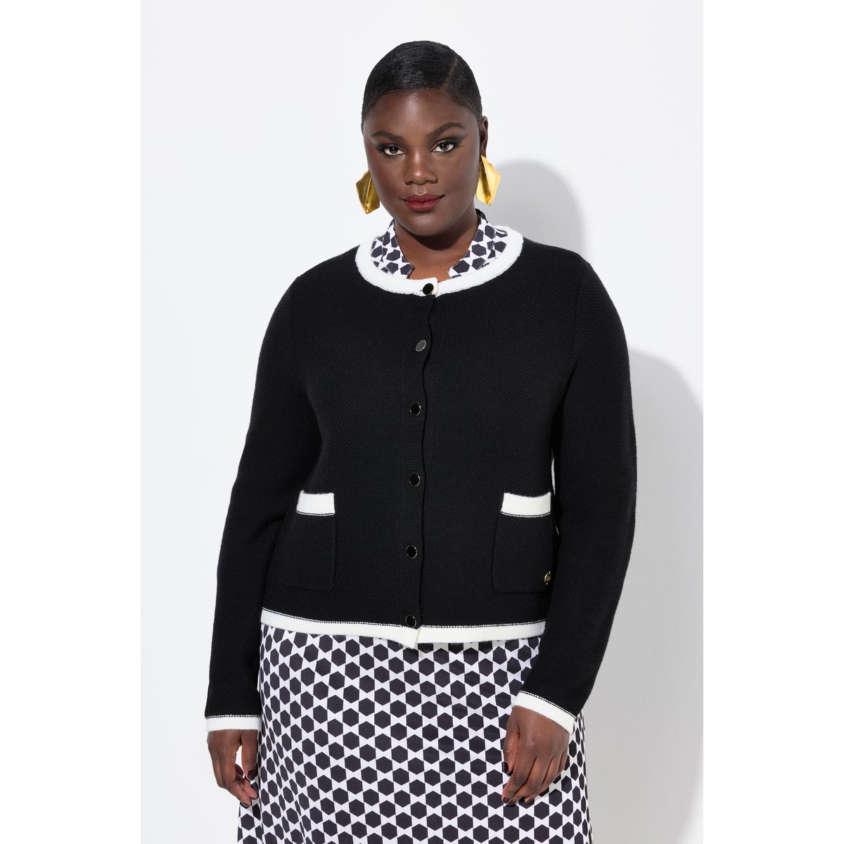 Cardigan manches longues et col rond, poches noir, ULLA POPKEN