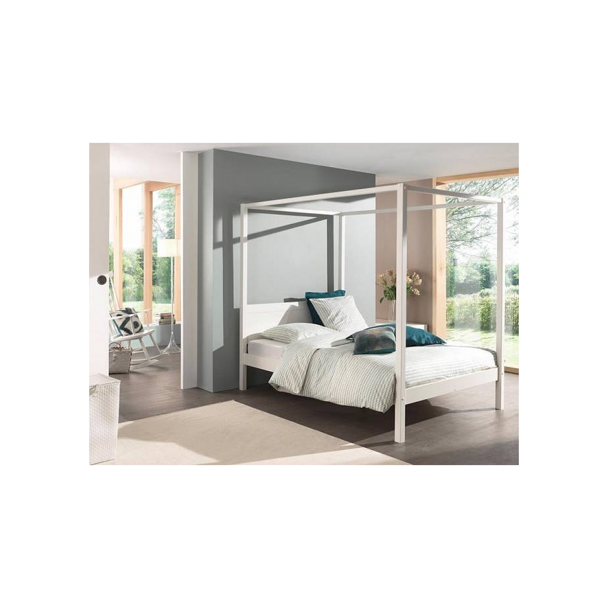 Lit a baldaquin avec sommier lattes couleur unique, VIPACK