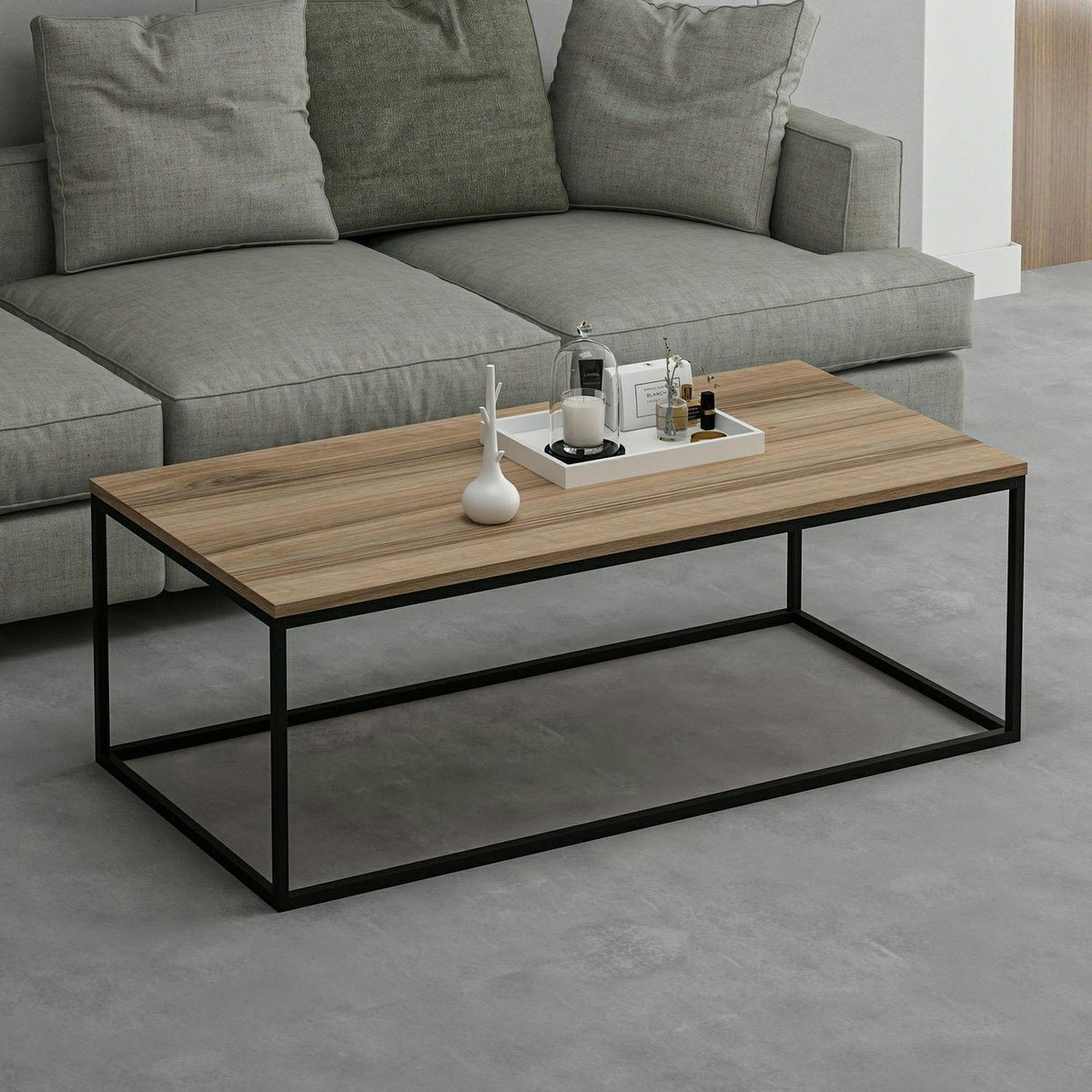 Table basse rectangulaire minimaliste effet noyer JENA bois naturel, PIER IMPORT