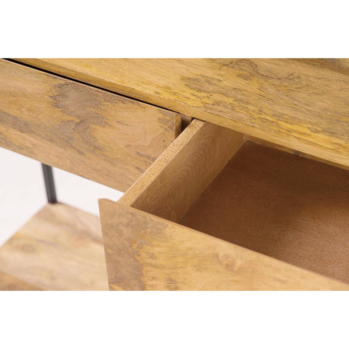 Console industrielle avec rangements 2 tiroirs en bois manguier massif et métal noir L110 cm YPSTER bois clair / noir, MILIBOO