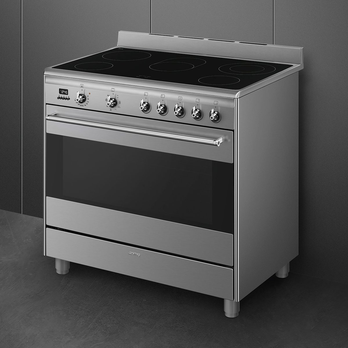 Piano de cuisson vitrocéramique 5 feux 90 cm inox satiné, SMEG