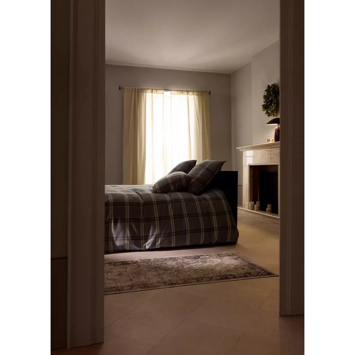 Housse de couette de Noël 100 % coton à carreaux lit 90 cm sable, MANGO HOME
