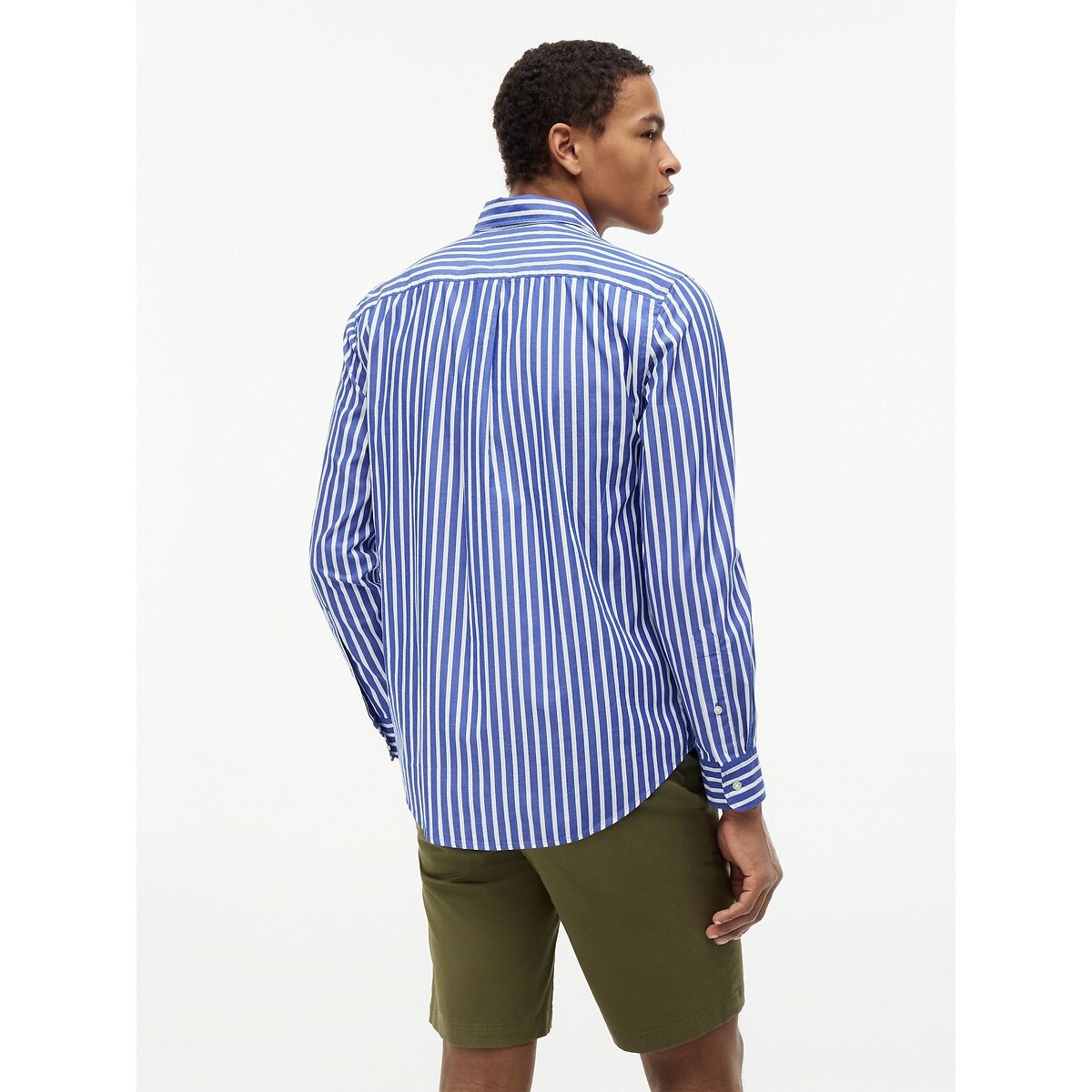 Camisa de mangas compridas em popelina azul às riscas, TOMMY HILFIGER