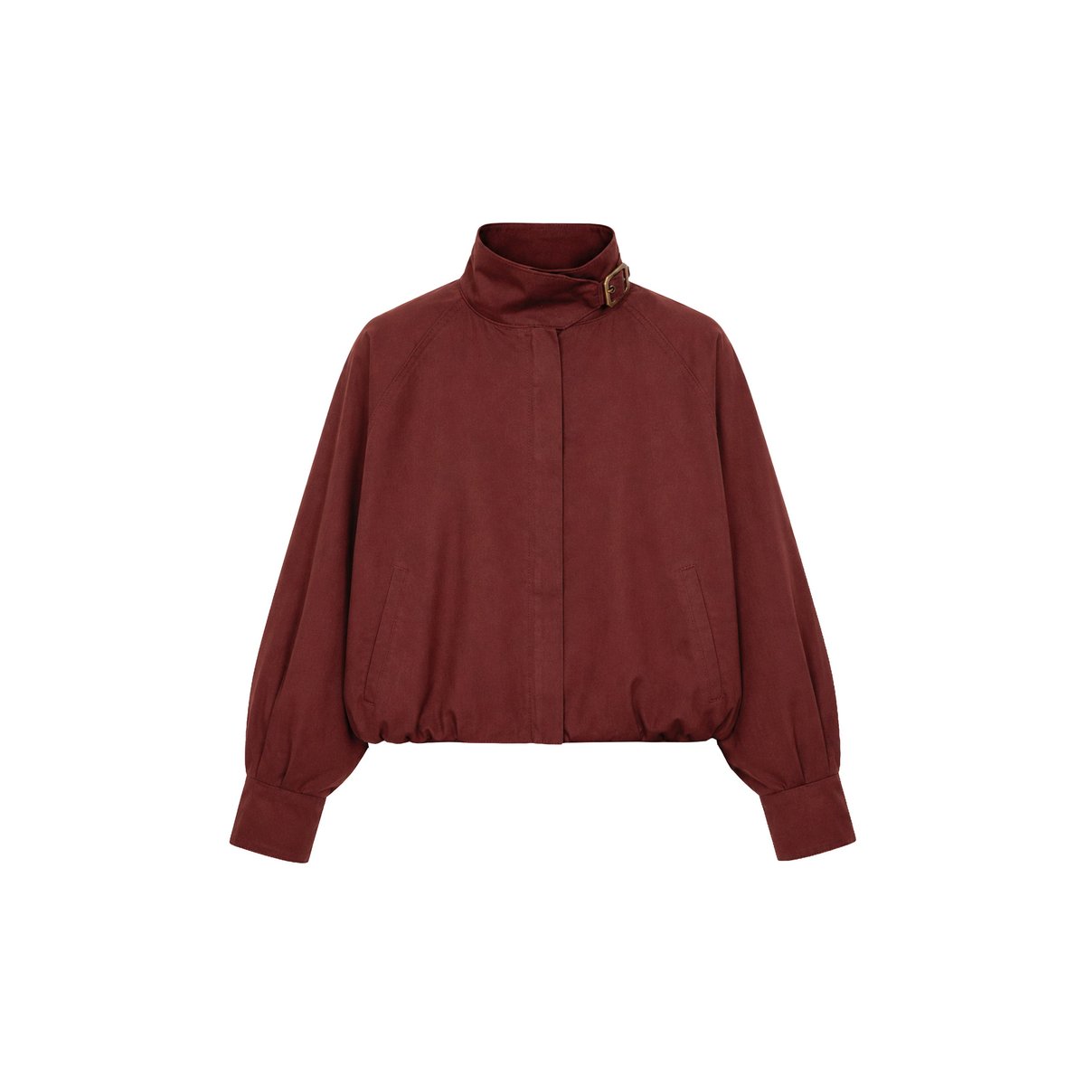 Veste courte style bomber à col montant marron, THE-ARE