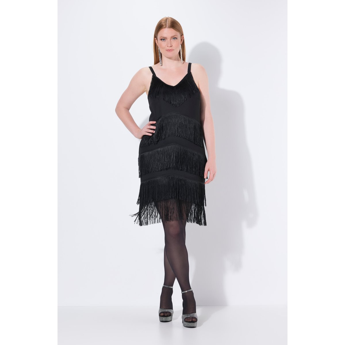 Robe à franges, sans manches noir, ULLA POPKEN