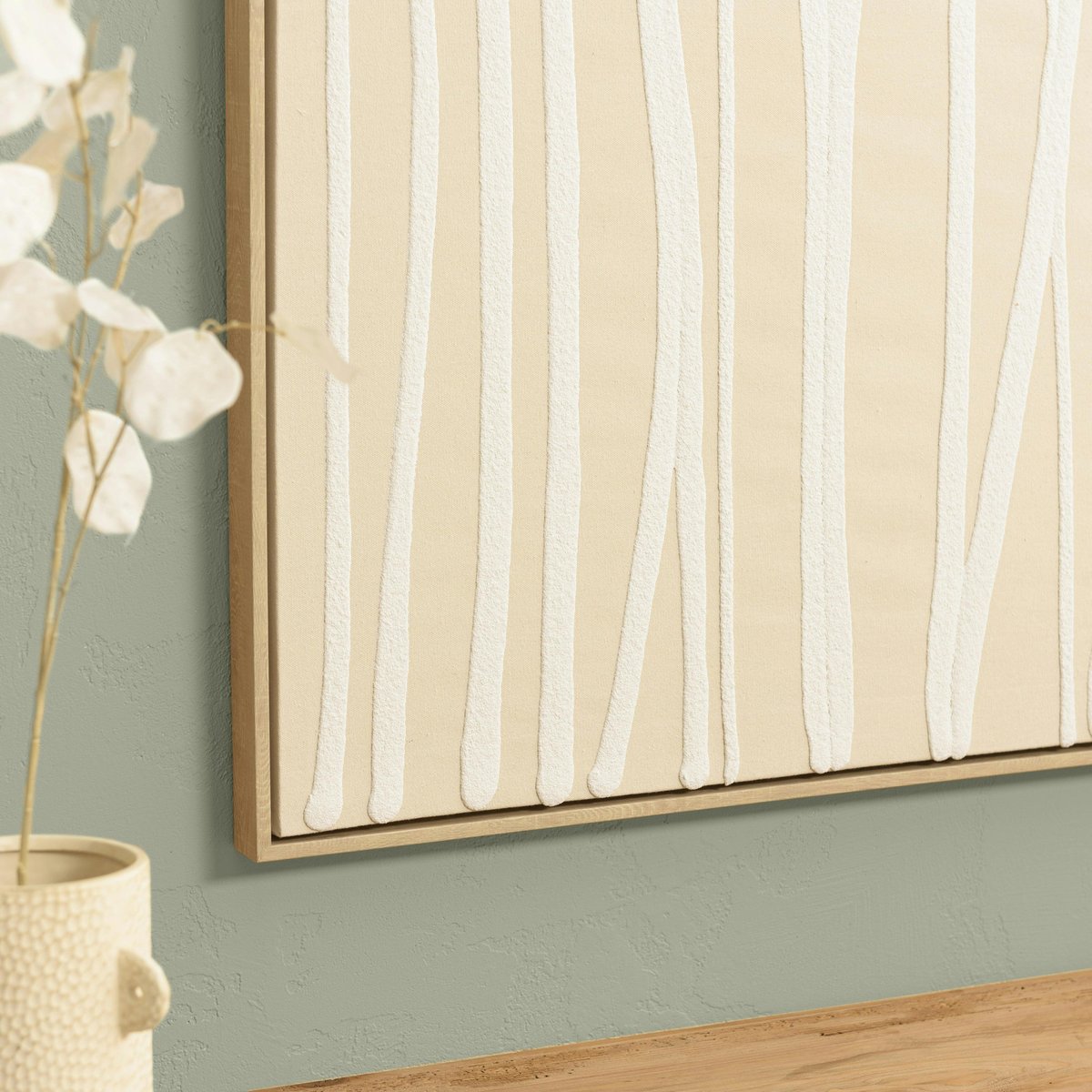 Tableau écru lignes blanches peinture au sable 83 x 123 cm ecru - lignes, PIER IMPORT