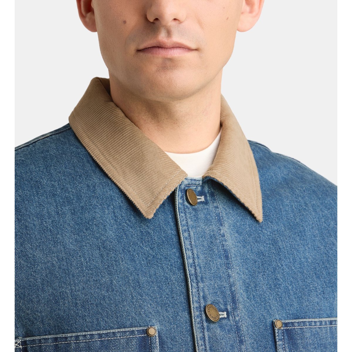 Veste droite torkim col velours coton denim bleu jean, GALERIES LAFAYETTE