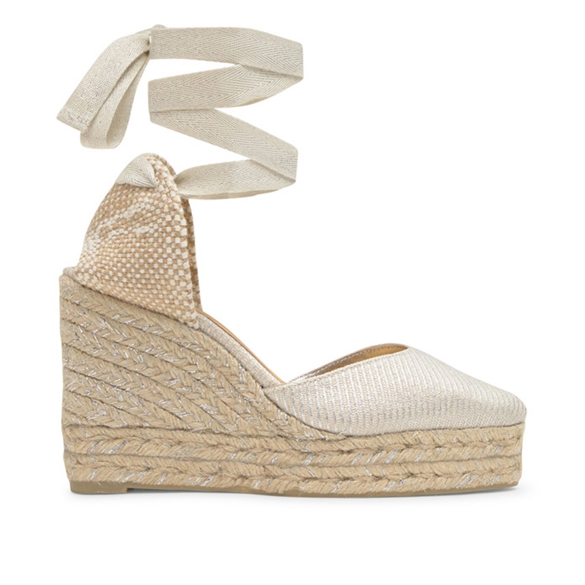 Espadrilles compensées en lin à bout pointu et lacets JOYCE PLATFORM blanc, CASTANER