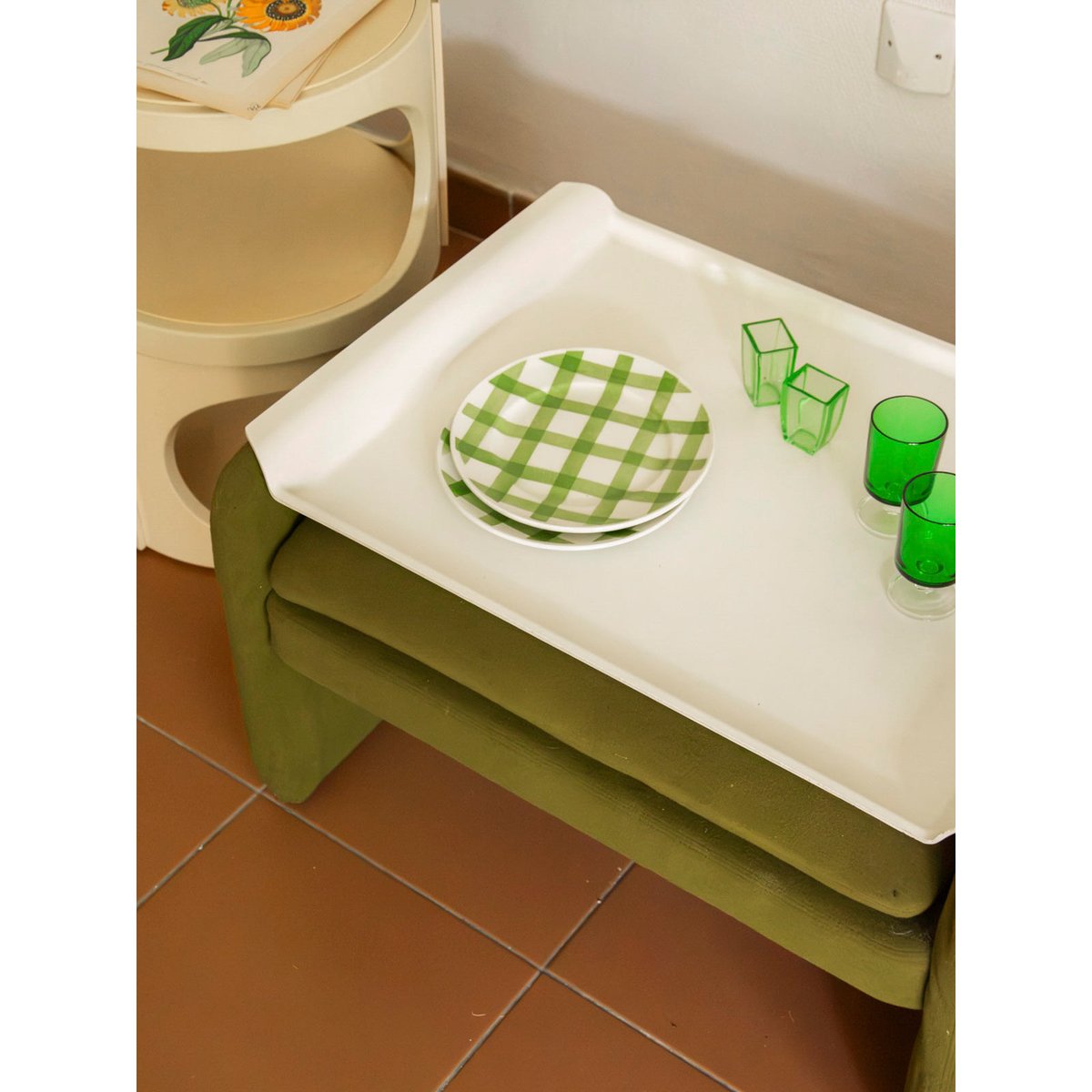 Table basse ottoman multifonctionnelle Donna N°1603 - Bon état vert, DEBONGOUT
