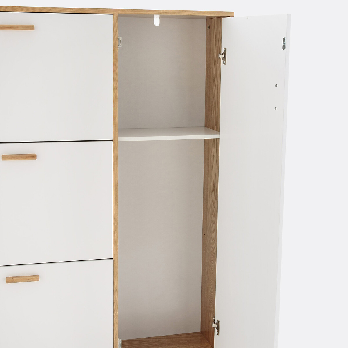 Mueble zapatero Sheldon, 3 puertas abatibles y 1 puerta lateral blanco/madera, SO'HOME