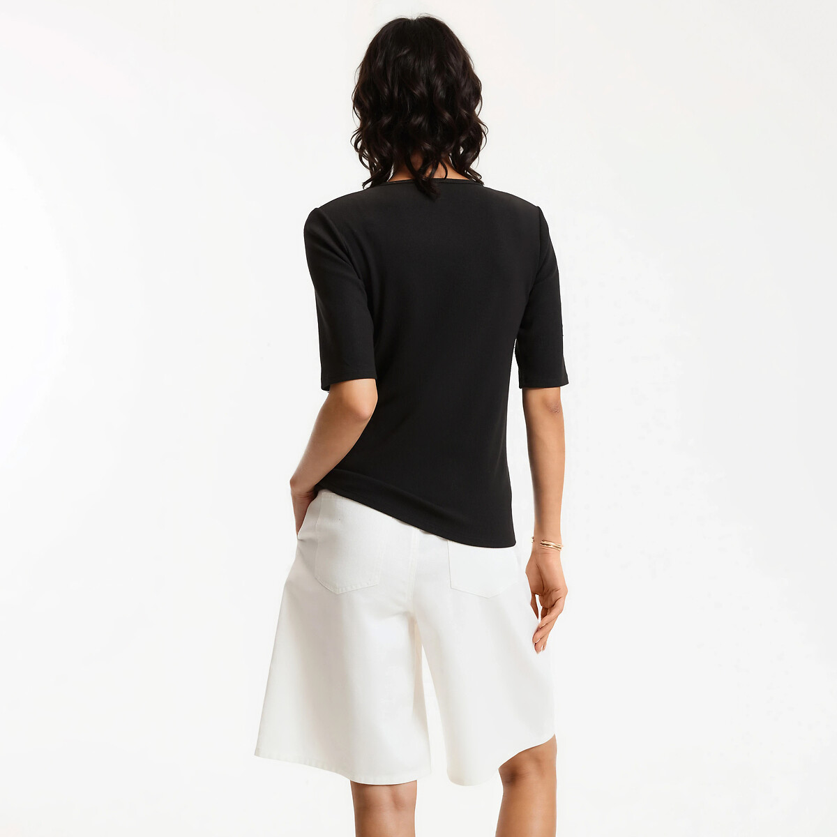 Short Sleeve Button-Down Crew Neck T-Shirt black, LA REDOUTE COLLECTIONS