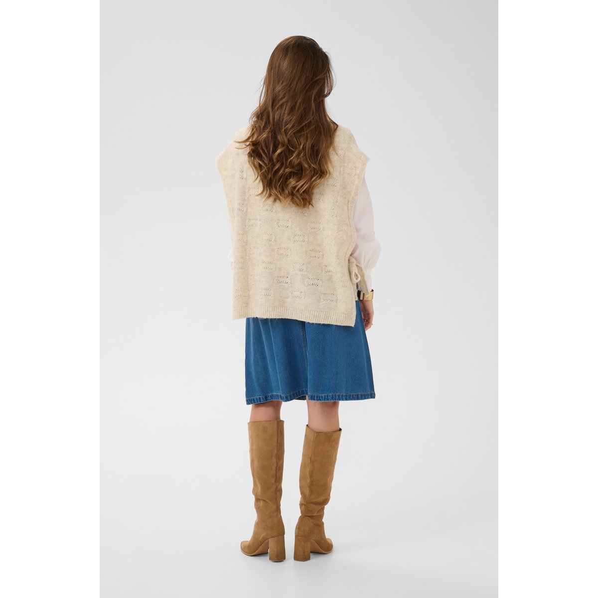 Manteau tricoté beige bleached sand melange, CREAM