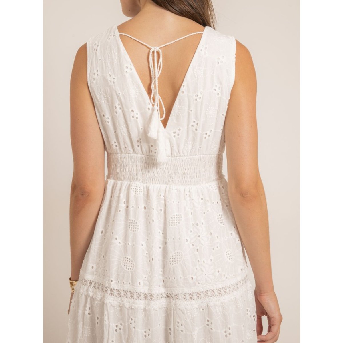 Robe Longue Broderies Anglaises Ipane blanc, DONA LISA