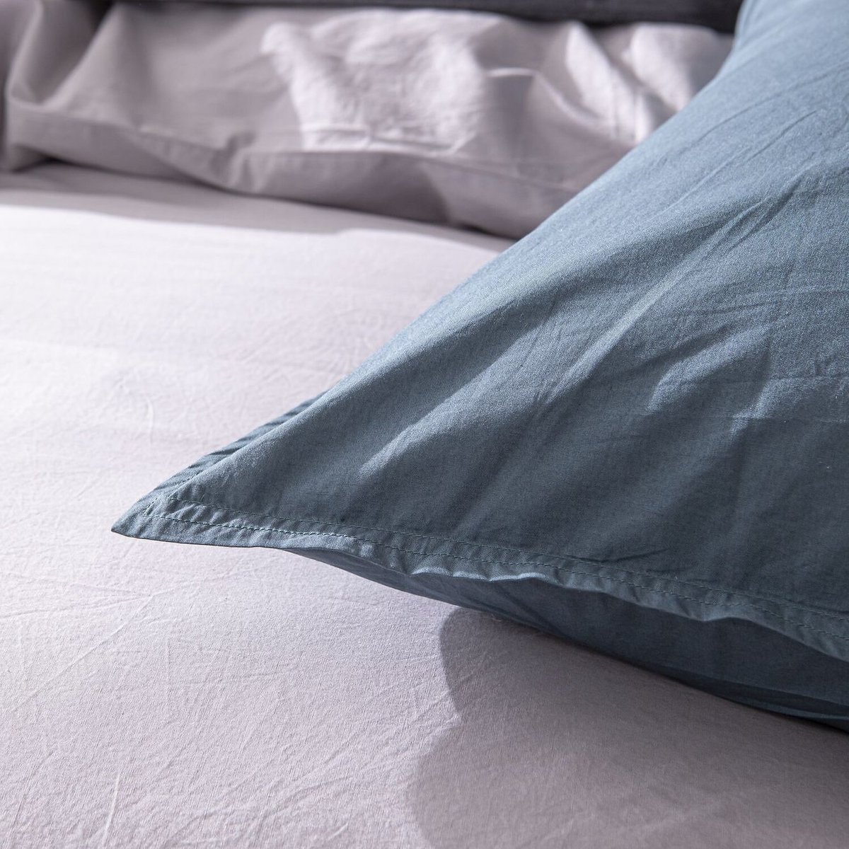 Taie d'oreiller en percale de coton unie, ELEGANCE bleu lagon, BATON ROUGE