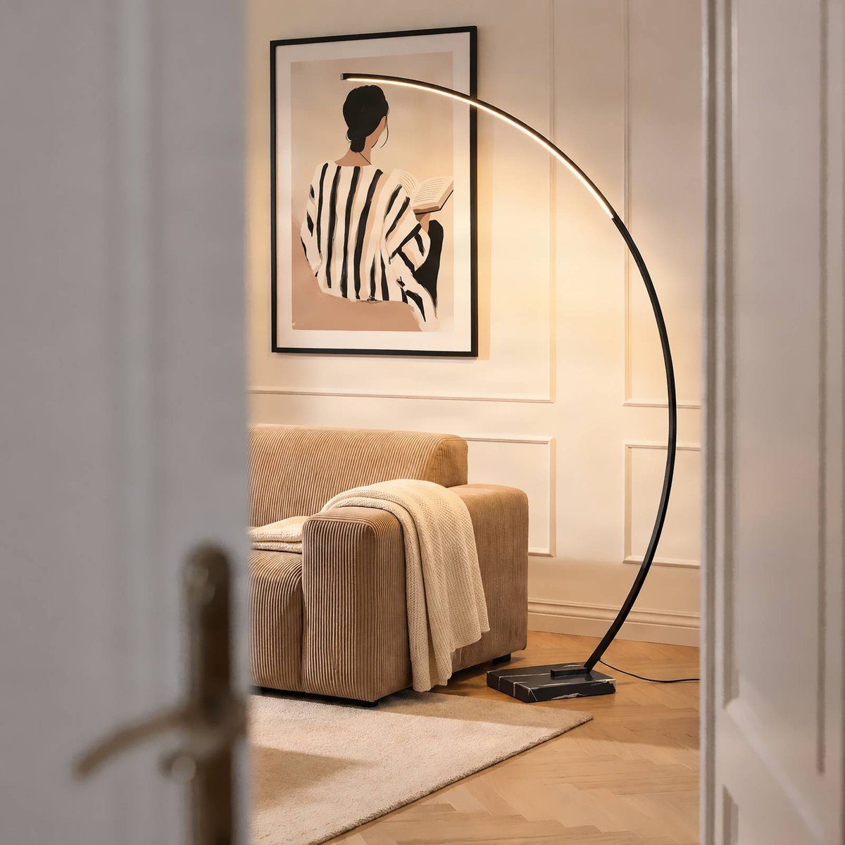 Lampadaire en métal moderneLED, Kendra noir, LINDBY