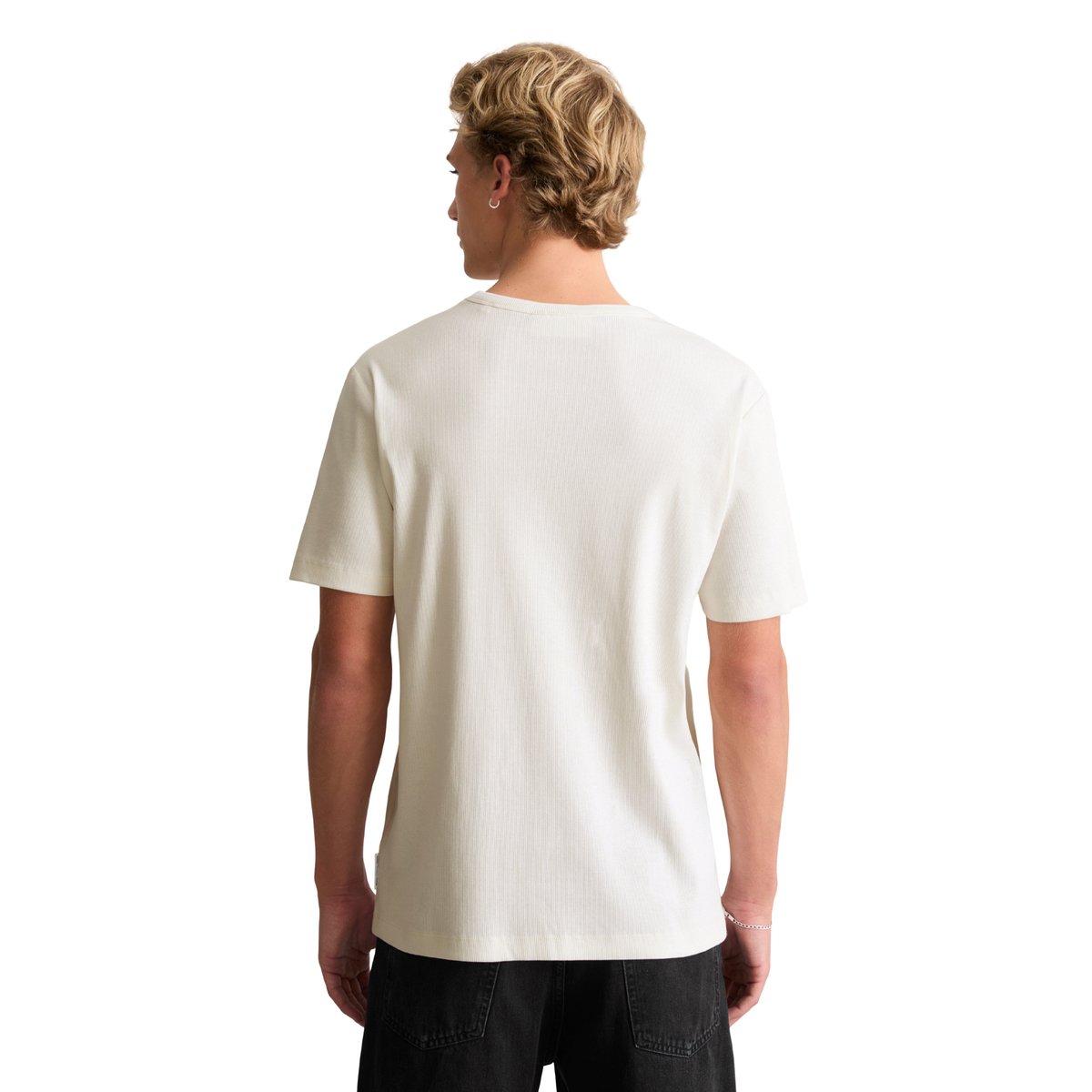 T-shirt côtelé DfC regular en coton bio mélangé blanc, MARC O’POLO DENIM