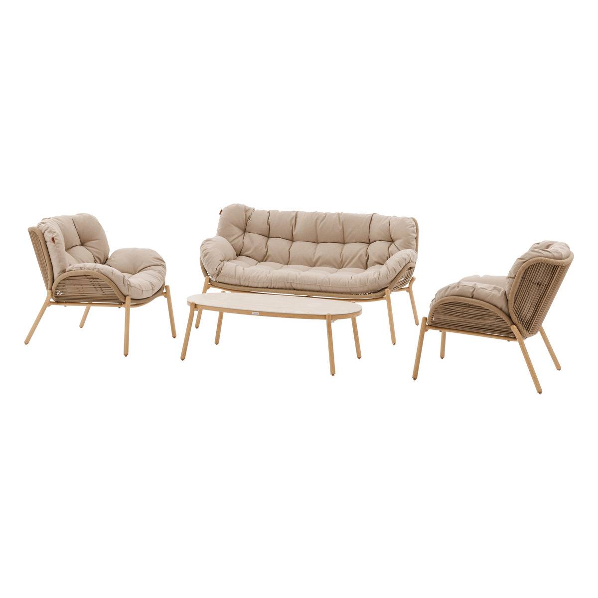 Salon de jardin 5 places en acier MELOANE beige, HESPERIDE