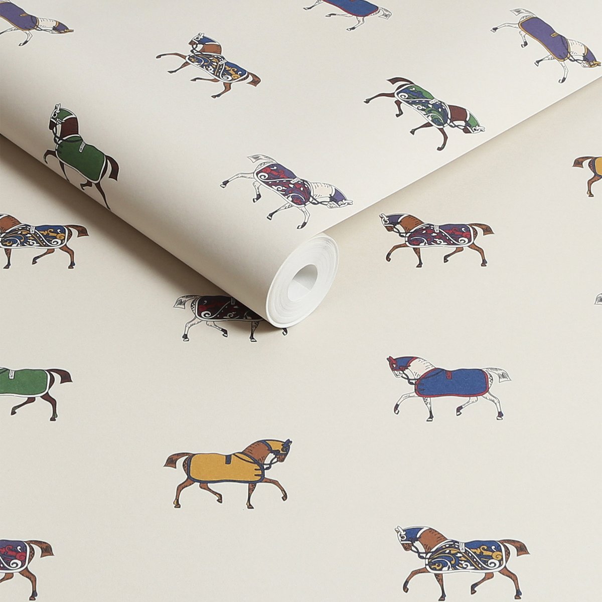 Papier peint Chevaux élégants multicolore sur fond beige, JOULES