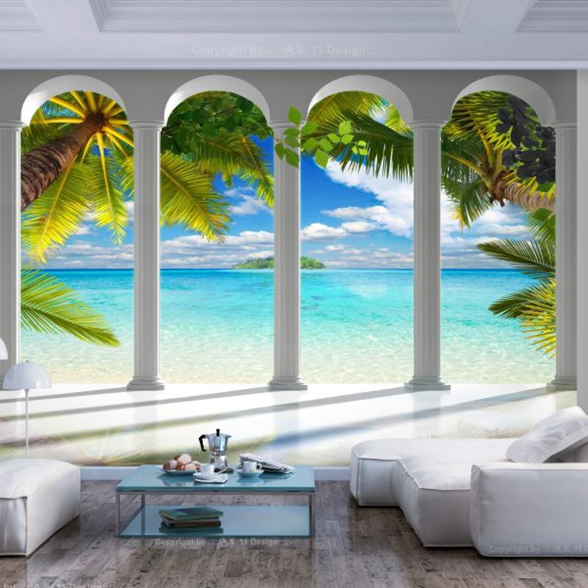 Papier peint intissé panoramique Paysage Sea behind Columns gris / argent, EDEN