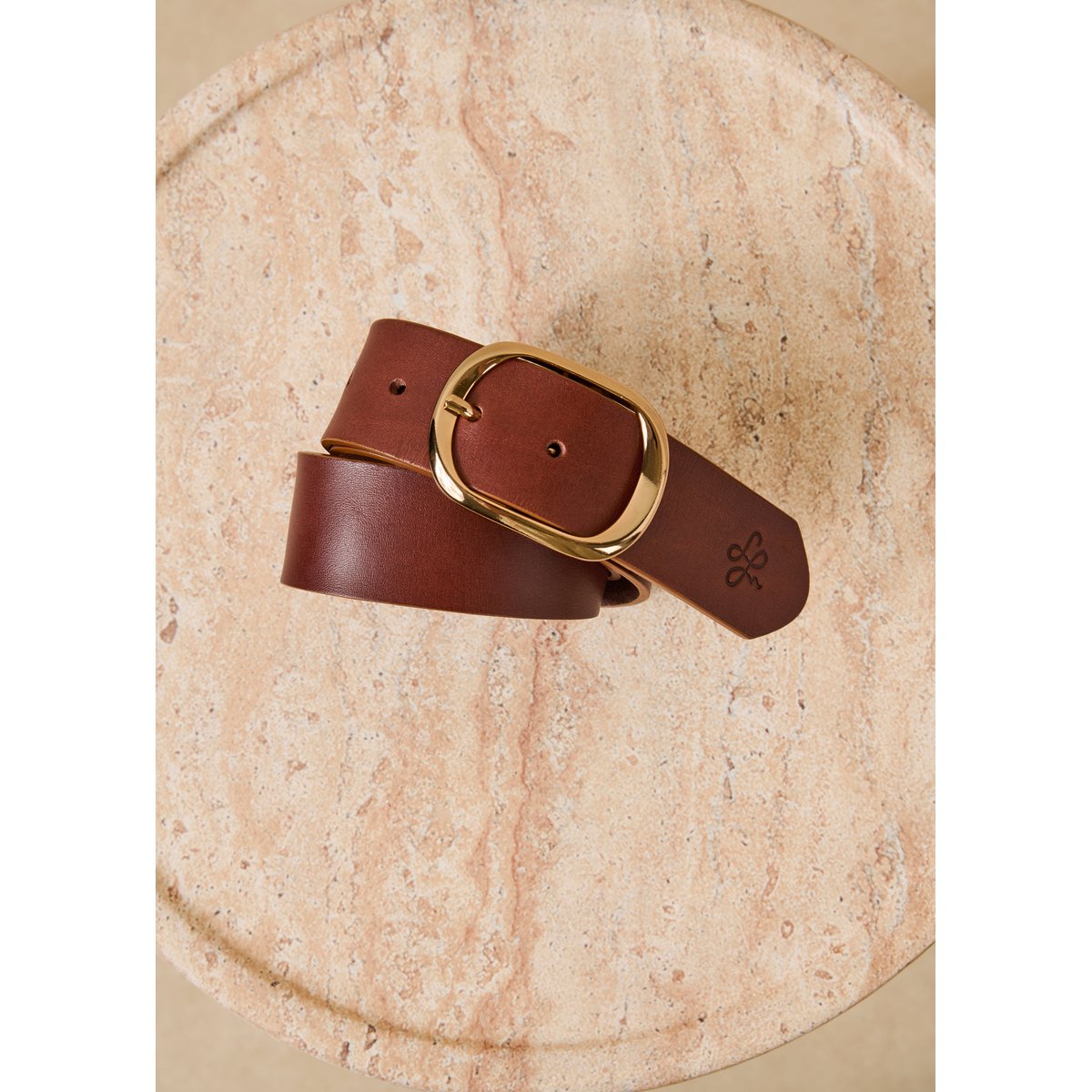Ceinture en cuir boucle ovale camel, LA FEE MARABOUTEE