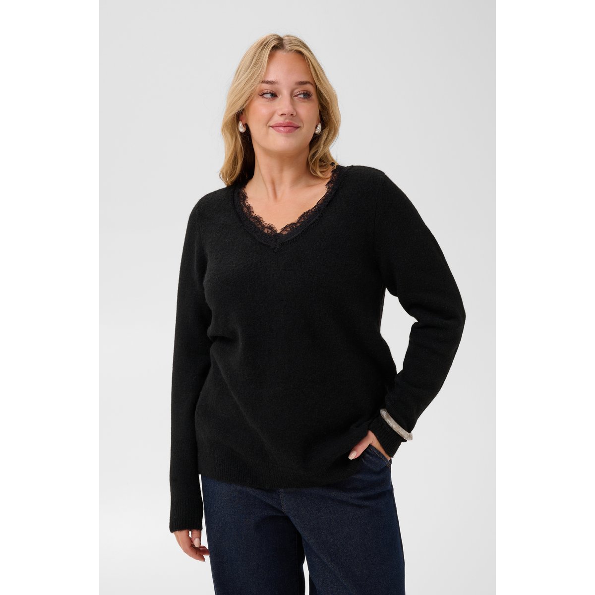Pullover tricoté noir meteorite, KAFFE CURVE