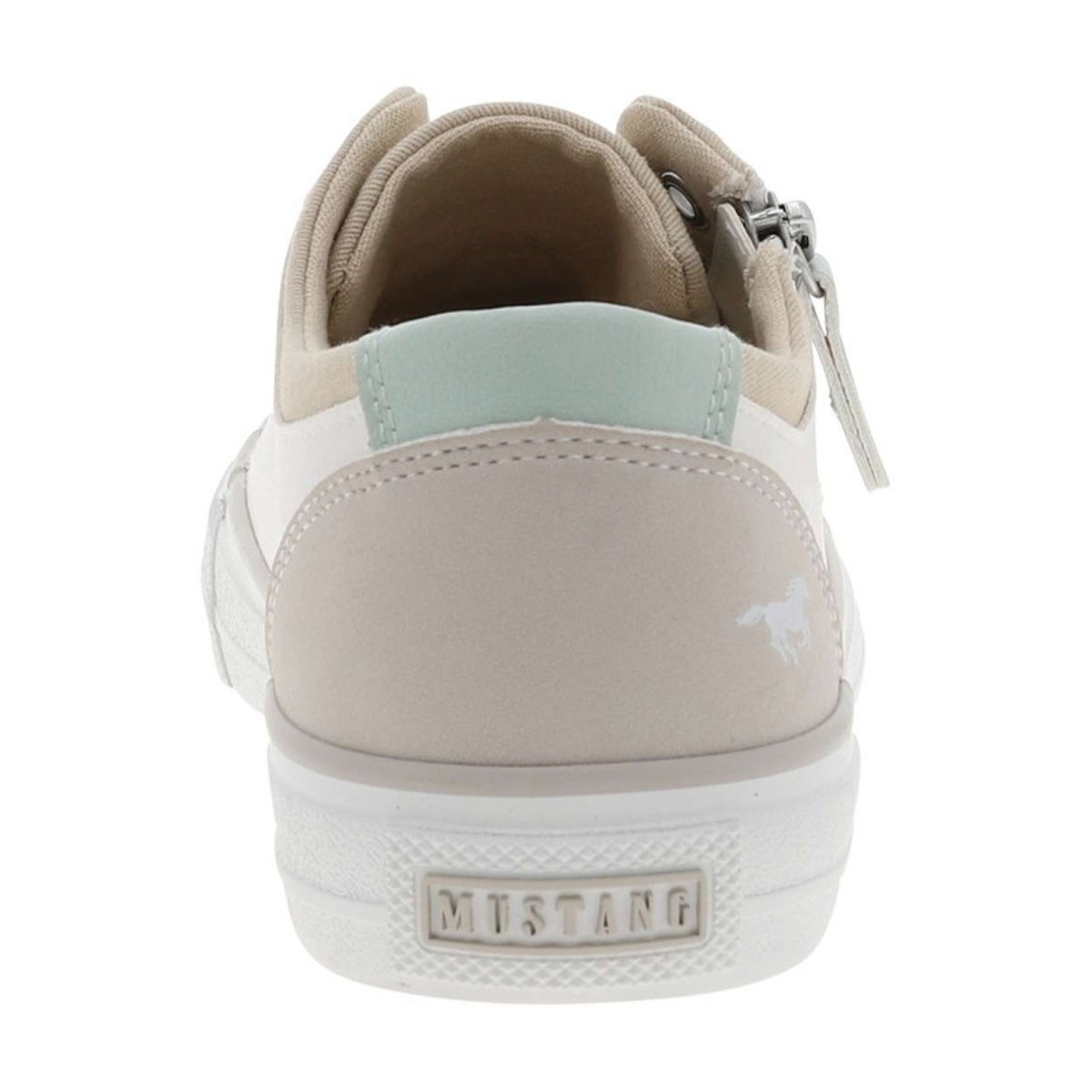 Tennis écrues à talon plat avec des lacets et un zip latéral blanc, MUSTANG