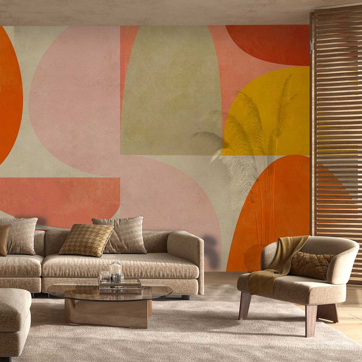 Papier peint formes couleurs oranges intissé, HEXOA