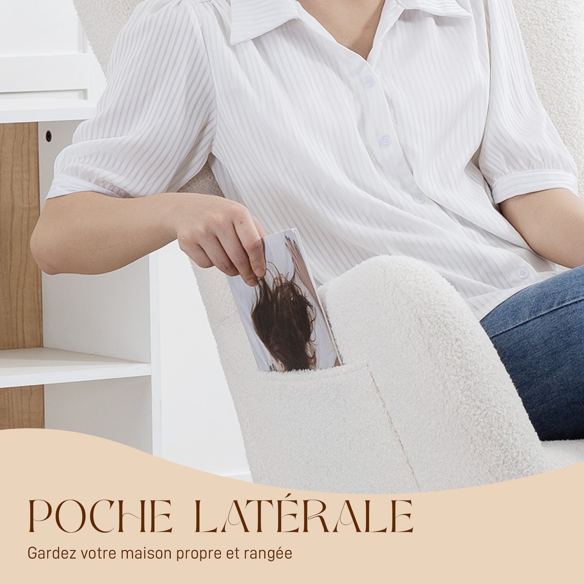 Fauteuil à bascule Peluche Teddy Crème crème, HOMCOM