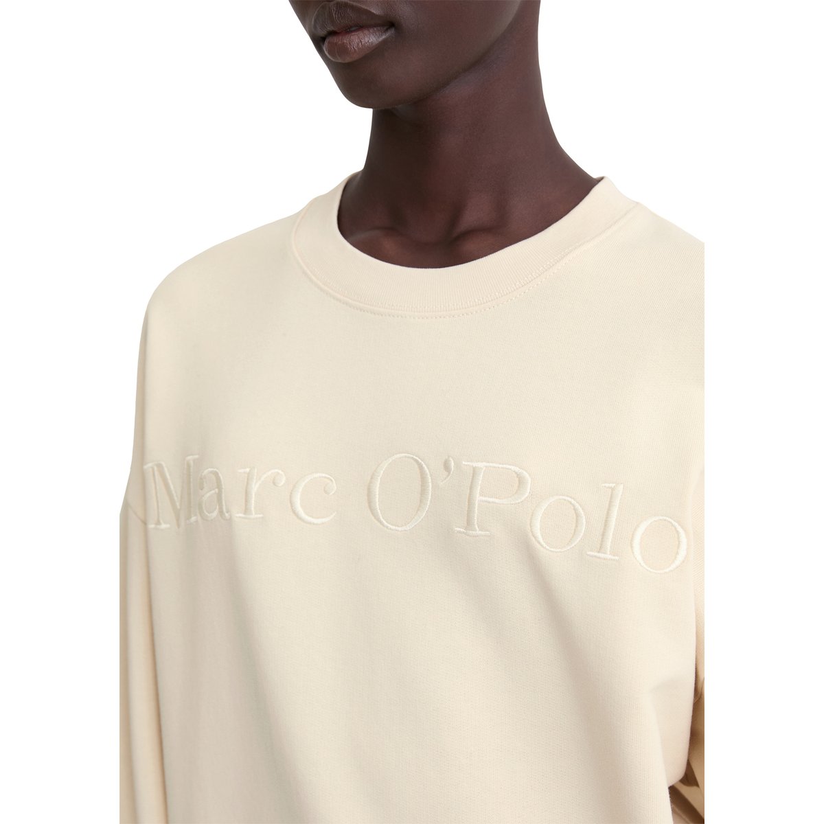 Sweat-shirt à logo relaxed en coton organique blanc naturel, MARC O'POLO