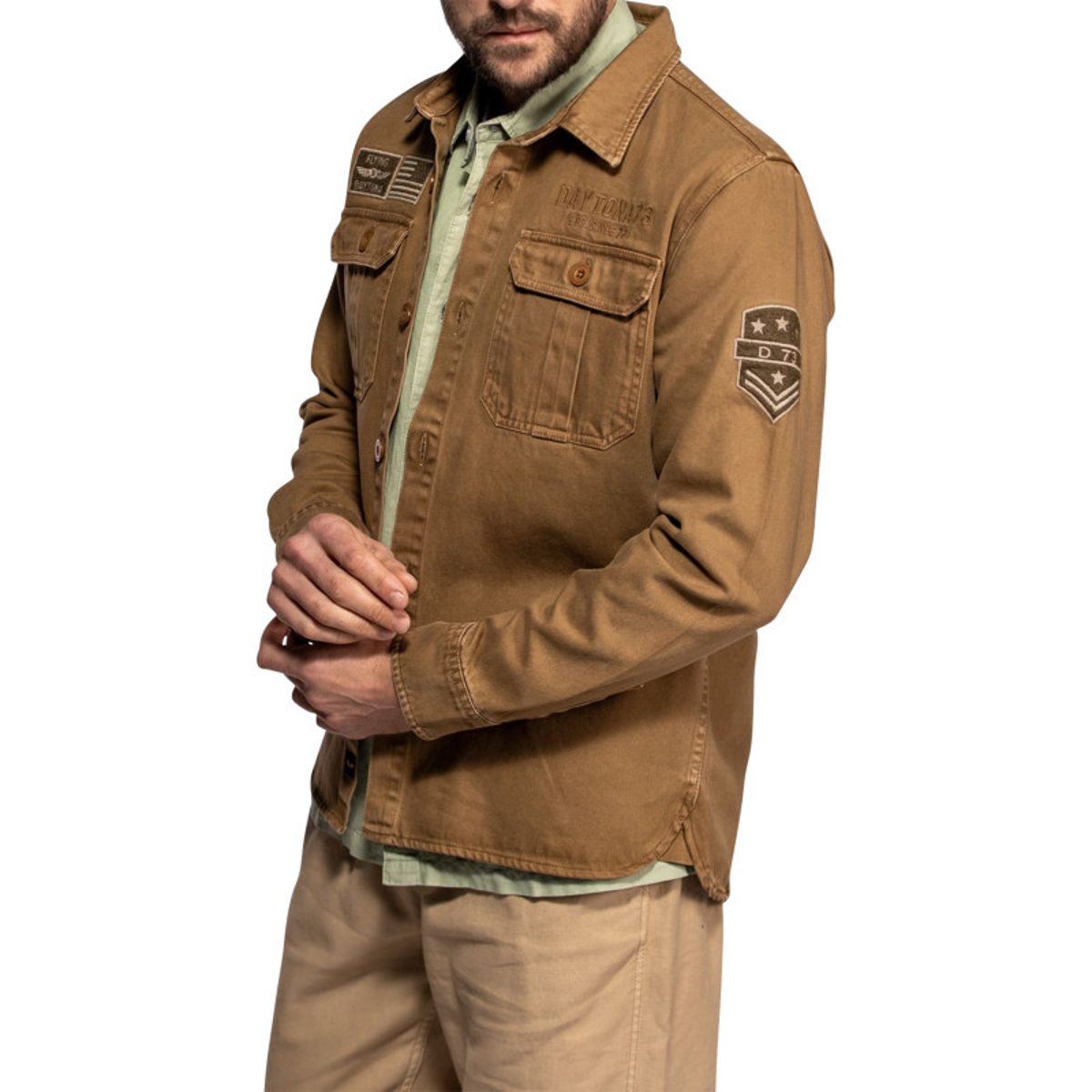 Surchemise Wayne en coton brune à coupe droite pourvue d'un col à revers beige, DAYTONA