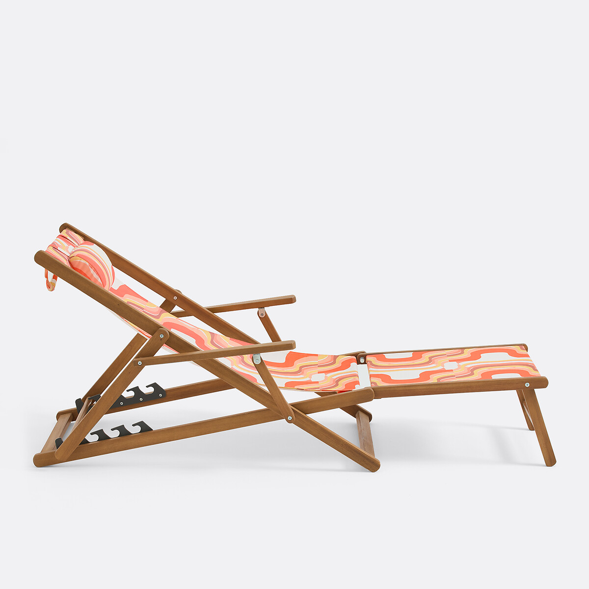 Chaise longue en acacia massif, tissu avec motif graphique, SONGE ORANGE orange/jaune, MAPOÉSIE X LA REDOUTE INTÉRIEURS