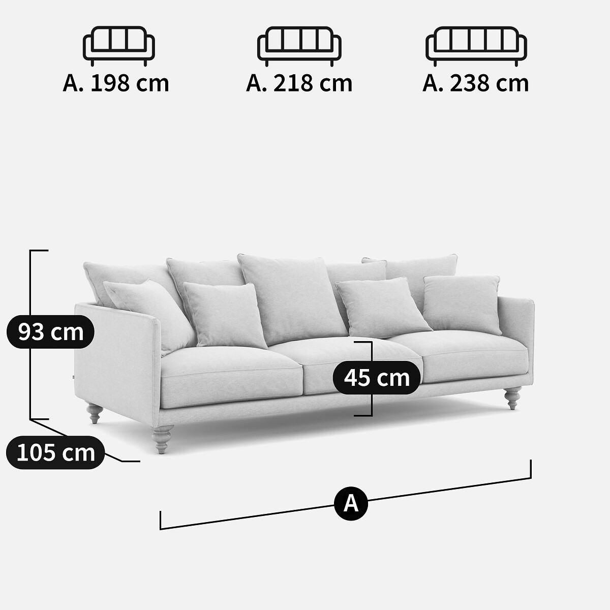 Sofá de 3, 4 o 5 plazas en tejido jaspeado, LAZARE marfil, AM.PM
