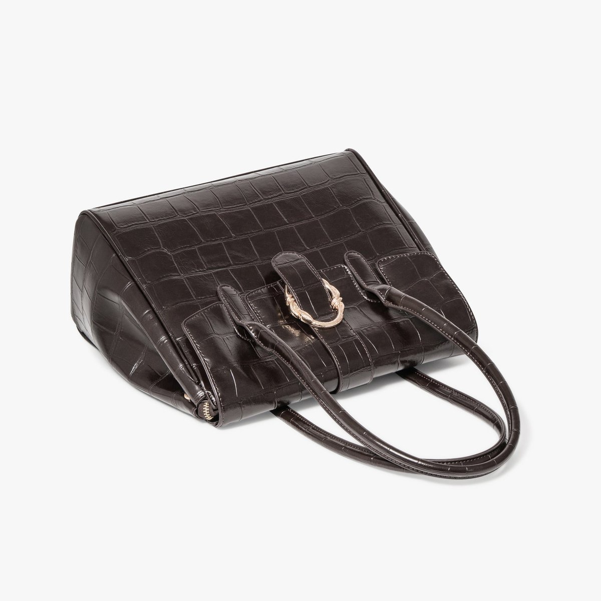 Sac À Main MADELEINE grand sac à main boucle serpent marron fonce, BOCAGE