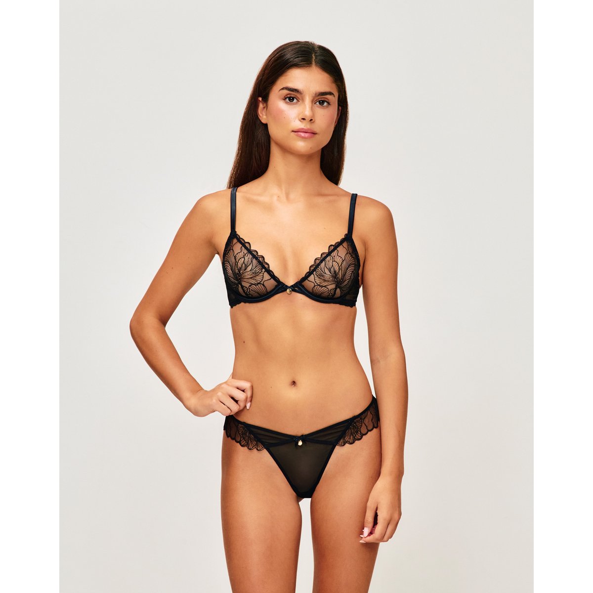 Soutien-gorge corbeille en mesh brodé et pailleté HARLEMIZ noir, UNDIZ